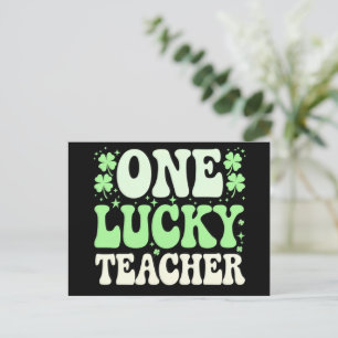One Lucky Teacher Groovy Retro Teacher St Patricks Postkarte