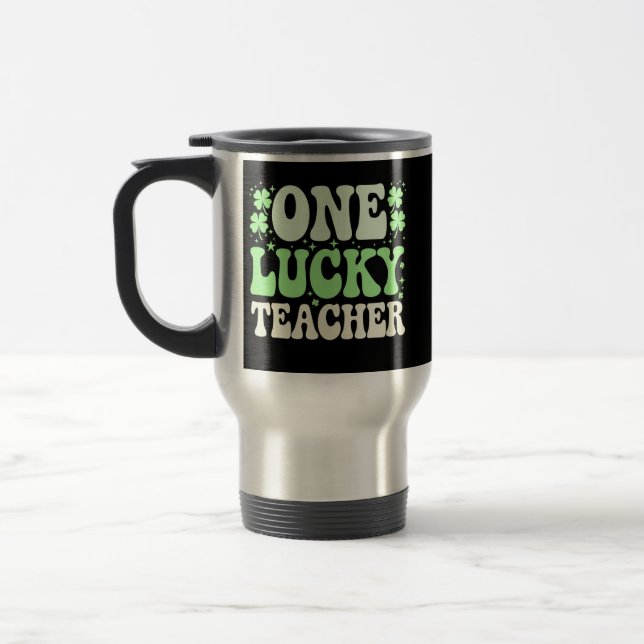 One Lucky Teacher Groovy Retro Teacher St Patricks Reisebecher (Links)