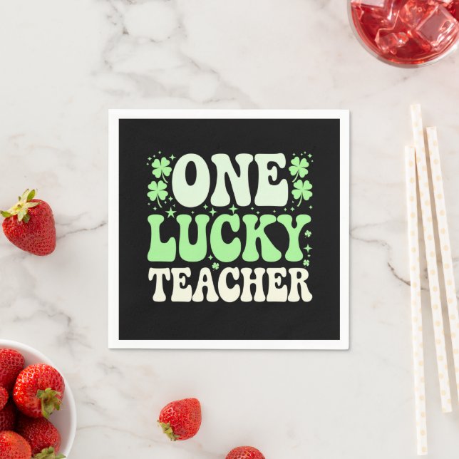 One Lucky Teacher Groovy Retro Teacher St Patricks Serviette (Beispiel)