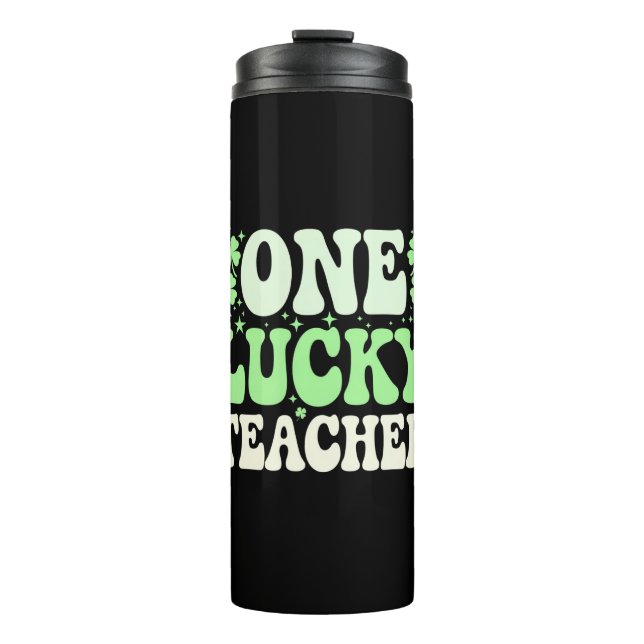One Lucky Teacher Groovy Retro Teacher St Patricks Thermosbecher (Vorderseite)