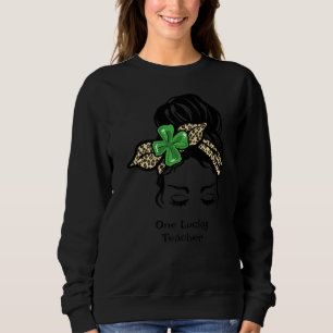 One Lucky Teacher Leopard Kariert Clover St Patric Sweatshirt