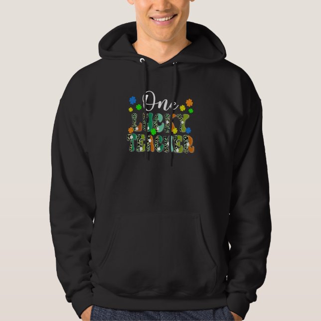 One Lucky Teacher Leopard Print Cute Shamrock C Hoodie (Vorderseite)