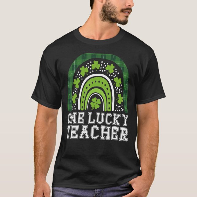 One Lucky Teacher Leopard Rainbow St. Patrick's Da T-Shirt (Vorderseite)