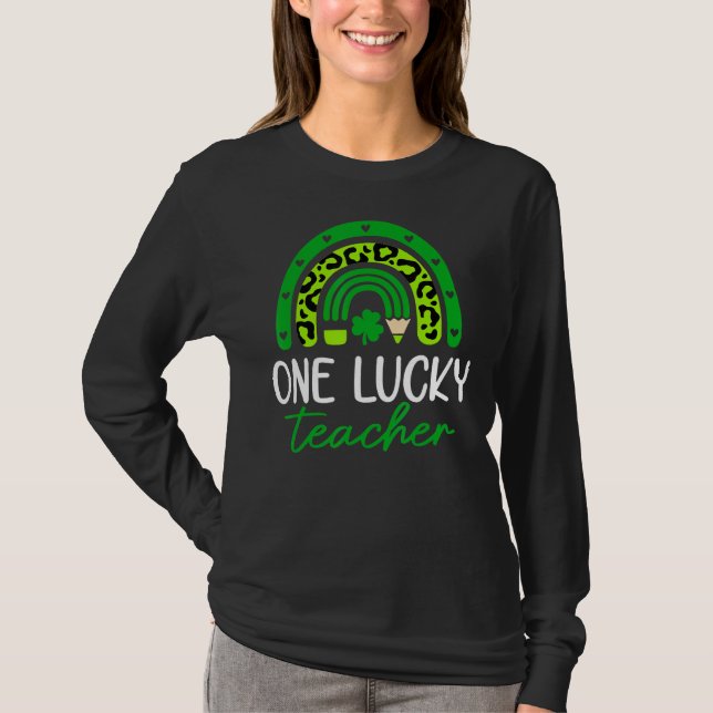 One Lucky Teacher Leopard Rainbow St Patricku2019s T-Shirt (Vorderseite)