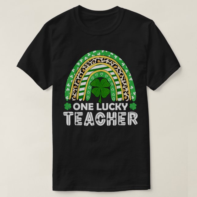 One Lucky Teacher Rainbow Leopard St Patricku2019s T-Shirt (Design vorne)