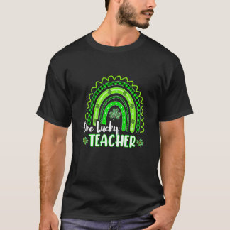 One Lucky Teacher Rainbow Leopard St Patricku2019s T-Shirt