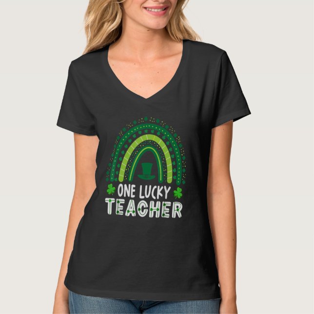 One Lucky Teacher Rainbow Leprechaun Hat Shamrock  T-Shirt (Vorderseite)