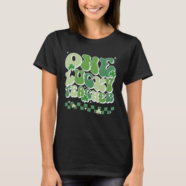 One Lucky Teacher Retro Groovy For Teachers St Pat T-Shirt (Vorderseite)