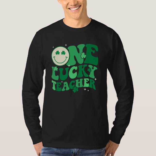 One Lucky Teacher Shamrock Groovy St Patrick's Day T-Shirt (Vorderseite)