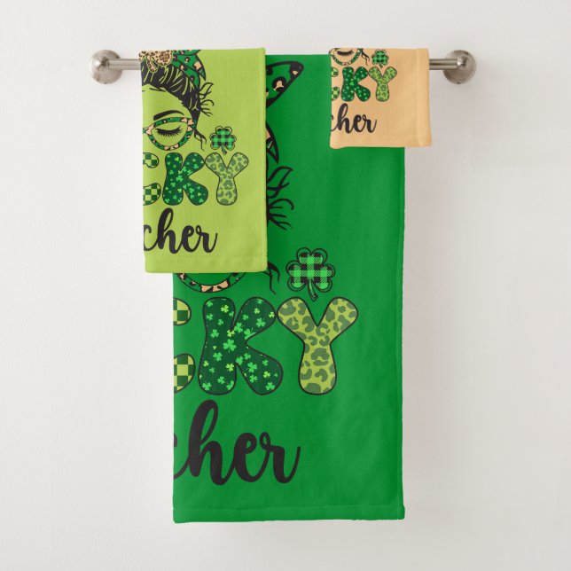 One Lucky Teacher - St. Patrick's Day Badhandtuch Set (Insitu)
