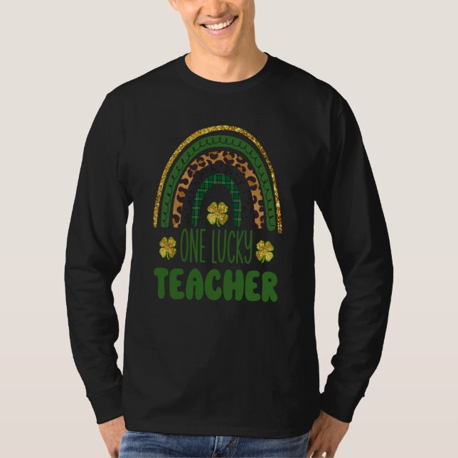 One Lucky Teacher St Patricks Day C Leopard Rainbo T-Shirt (Vorderseite)