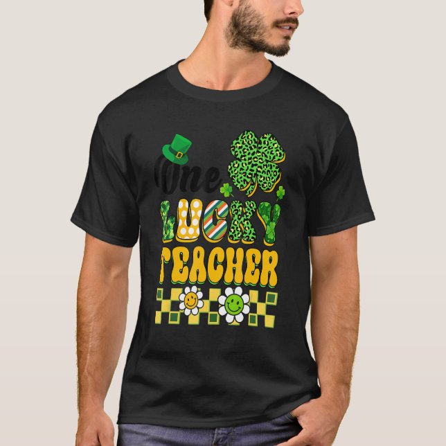 One Lucky Teacher St Patricks Day Teacher Groovy V T-Shirt (Vorderseite)