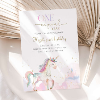 One Magical Year Pastel Unicorn 1st Birthday Party Einladung