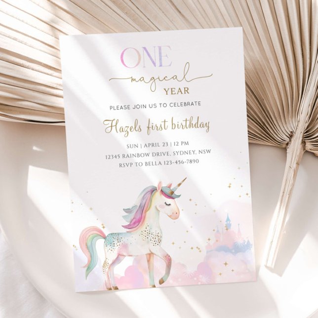 One Magical Year Pastel Unicorn 1st Birthday Party Einladung (Von Creator hochgeladen)