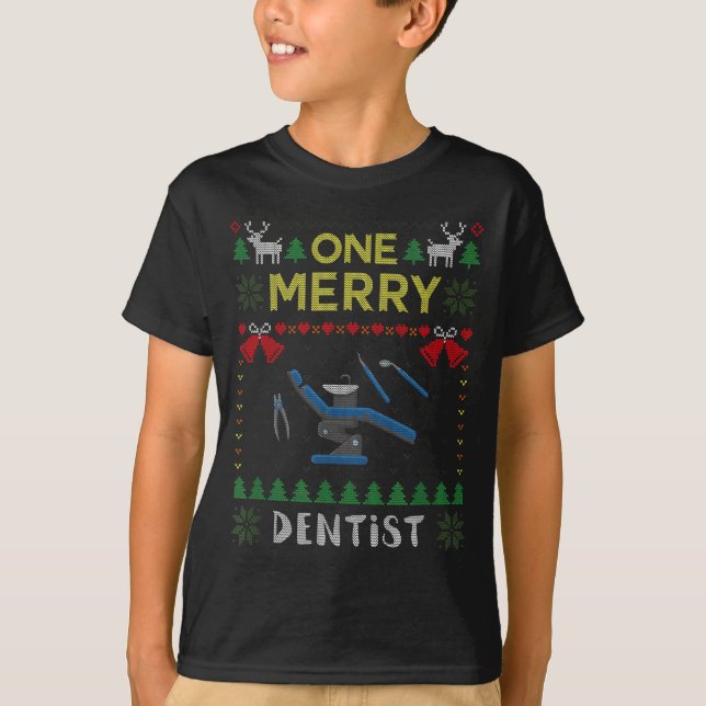 One Merry Dentist Dental Doctor Ugly Christmas Swe T-Shirt (Vorderseite)