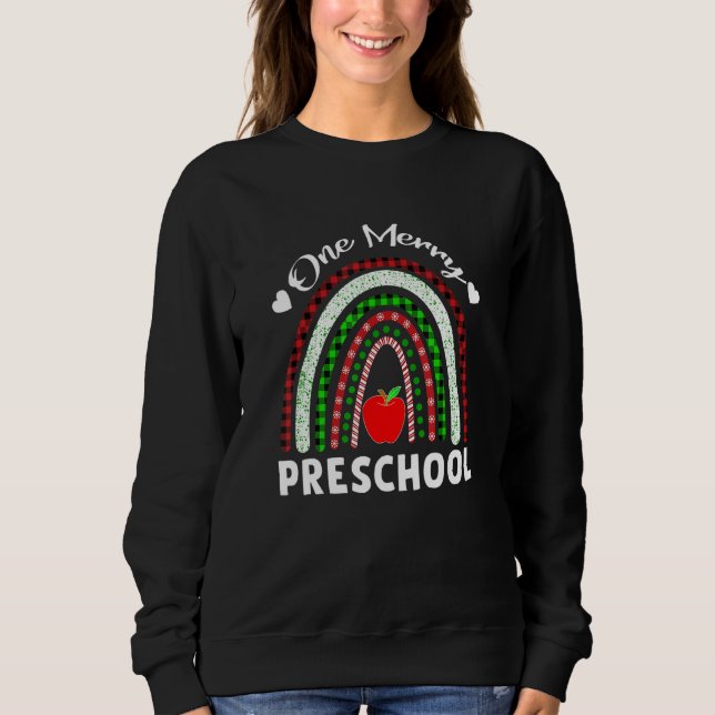 One Merry Preschool Teacher Christmas Rainbow Leop Sweatshirt (Vorderseite)
