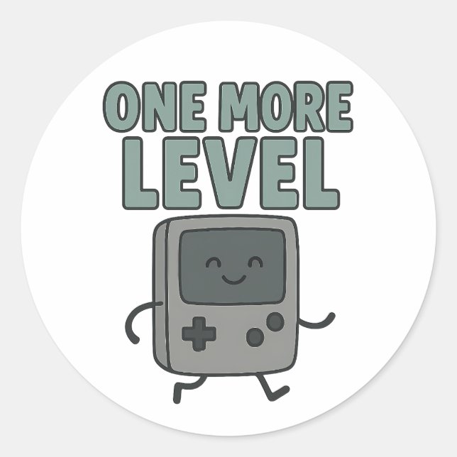 One More Level Cute Retro Gaming Console Cartoon Runder Aufkleber (Vorderseite)