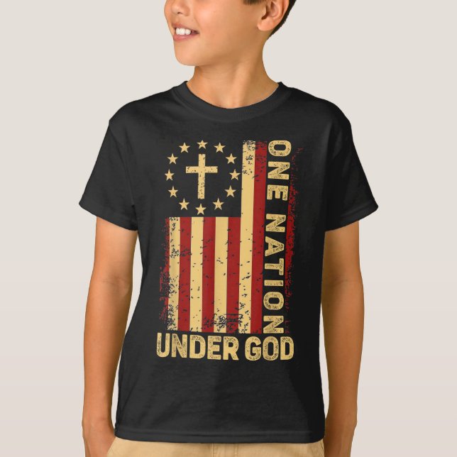 One Nation Under God Jesus Christian Cross America T-Shirt (Vorderseite)