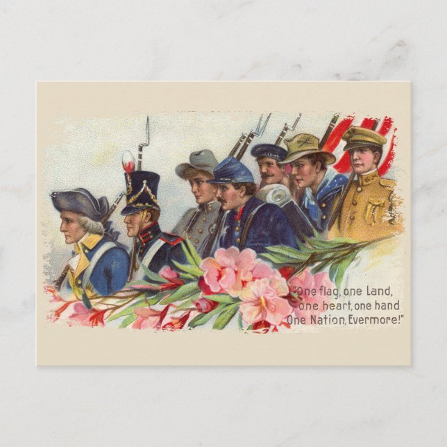 One Nation Vintag Patriotic Postcard Postkarte (Vorderseite)
