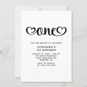 One Niedlich Hearts Script 1. Geburtstag Einladung