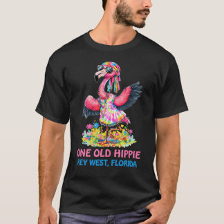 One Old Hippie Groovy Tie Dye Flamingo Key West  T-Shirt