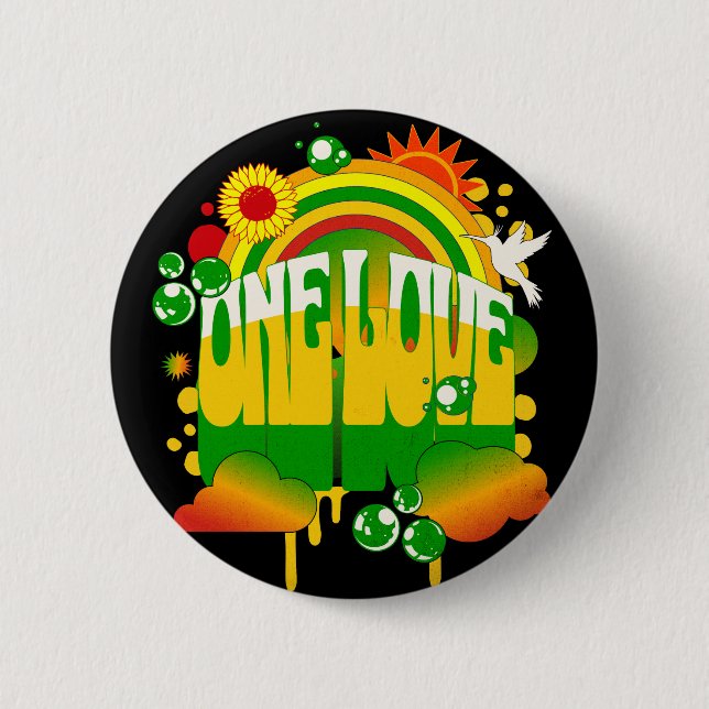 One One Love Rasta Pin Button (Vorderseite)