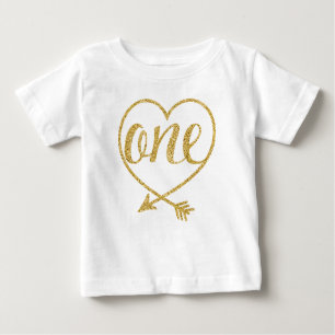ONE☐ One Year Old☐ Heart Glitter-Print Baby T-shirt