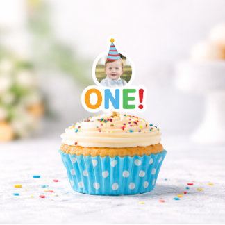  One Photo birthday Cupcake Topper Aufkleber