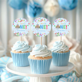  One Photo First Birthday  Cupcake Topper Runder Aufkleber