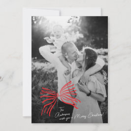 One Photo Red Elegant Bow Minimalist Feiertagskarte