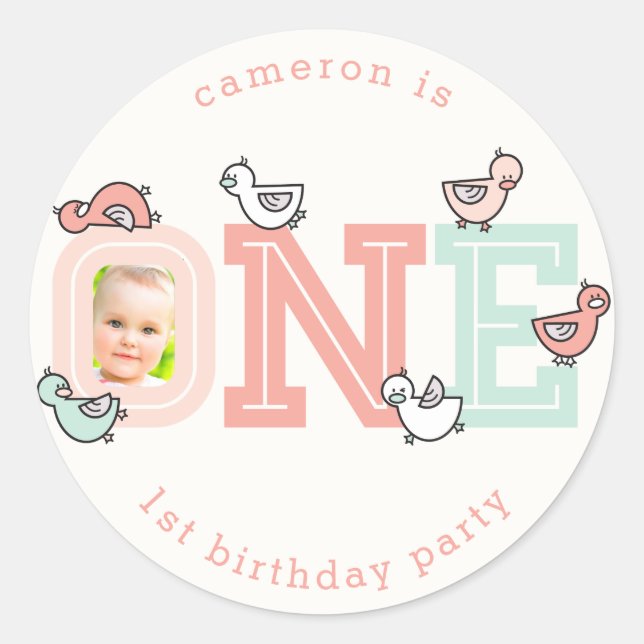 One Pink Baby Ducklings 1st Birthday Party Sticker (Vorderseite)