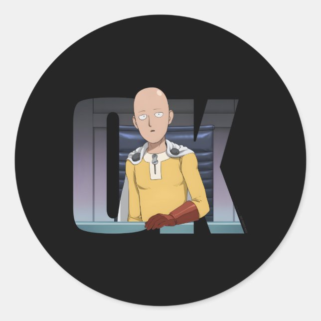 One Punch Saitama Ok Runder Aufkleber (Vorderseite)