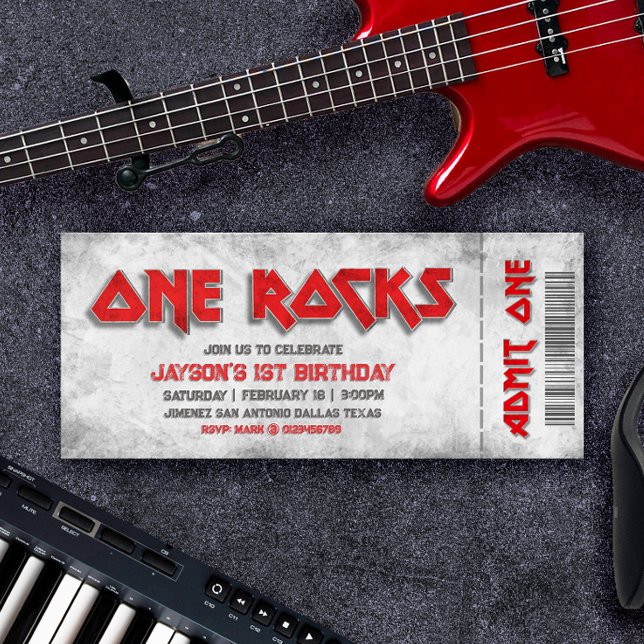 One Rocks - 1. Geburtstagskarte Einladung (One Rocks - 1st Birthday Ticket Invitation)
