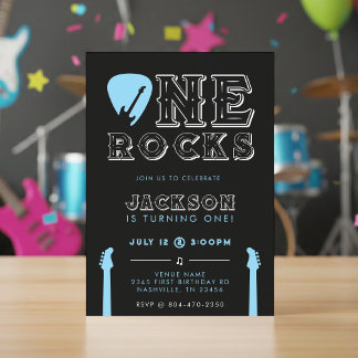 One Rocks Gitarrenpick Blau 1. Geburtstagsfeier Einladung