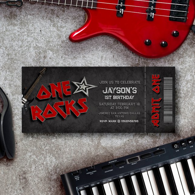 One Rocks - Junge 1. Geburtstag Einladung (One Rocks - 1st Birthday Ticket Invitation)