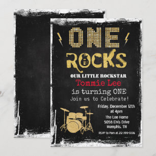 One Rocks Rockstar-Schlagzeug-Set 1. Geburtstagsei Einladung