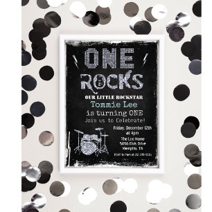 One Rocks Rockstar-Schlagzeug-Set 1. Geburtstagsei Einladung
