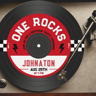 One Rocks Vinyl Record Rock'n'Roll 1. Geburtstag Einladung