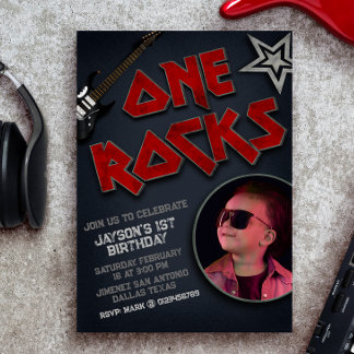 One Rocks with Picture - Rockstar 1. Geburtstag Einladung