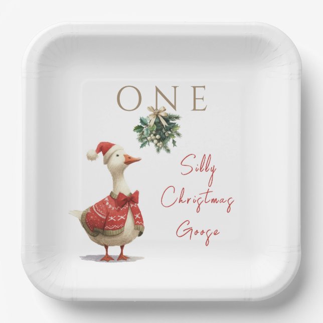 One Silly Christmas Goose Fest Winter Birthday Pappteller (Vorderseite)