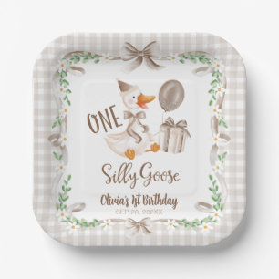 One Silly Goose 1. Geburtstag Braune Schleife Tisc Pappteller
