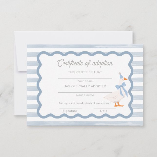 One Silly Goose 1st Birthday Adoption Certificate Einladung (Vorderseite)