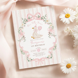 One Silly Goose 1st Birthday Invitation, Pink Bow Einladung