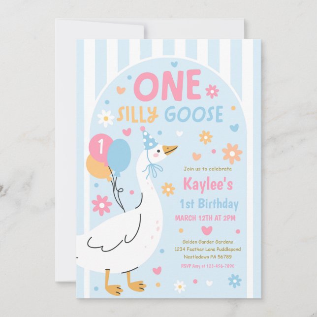 One Silly Goose 1st Birthday Party Spring Birthday Einladung (Vorderseite)