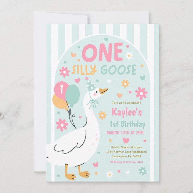 One Silly Goose 1st Birthday Party Spring Birthday Einladung (Vorderseite)