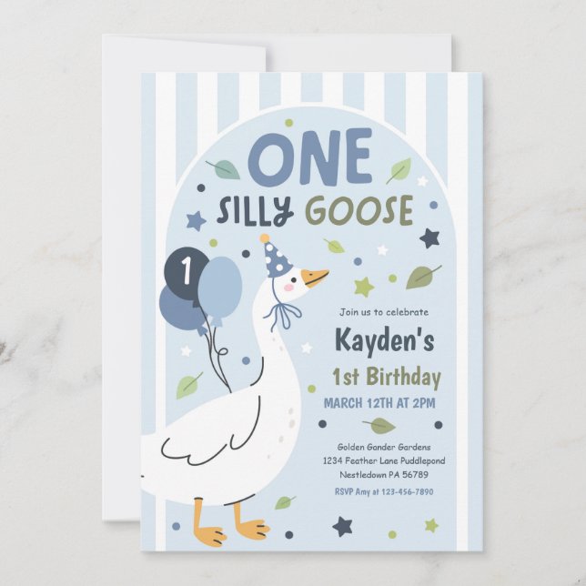 One Silly Goose 1st Birthday Party Spring Birthday Einladung (Vorderseite)