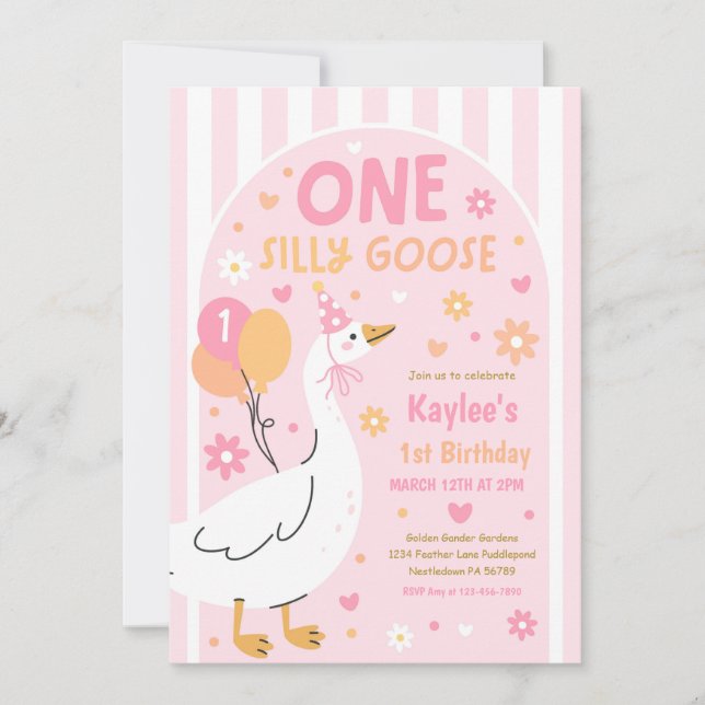 One Silly Goose 1st Birthday Party Spring Birthday Einladung (Vorderseite)