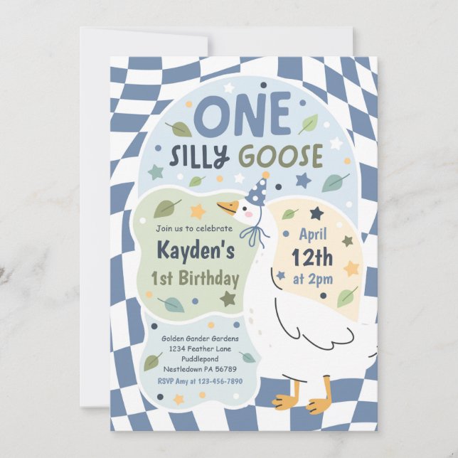 One Silly Goose 1st Birthday Party Spring Birthday Einladung (Vorderseite)