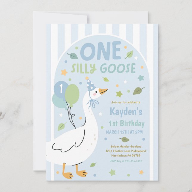 One Silly Goose 1st Birthday Party Spring Birthday Einladung (Vorderseite)