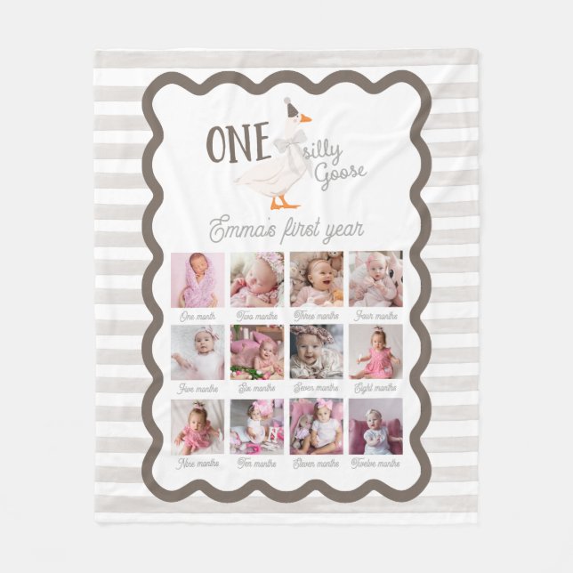One Silly Goose 1st Birthday Photo Sign Fleecedecke (Vorderseite)